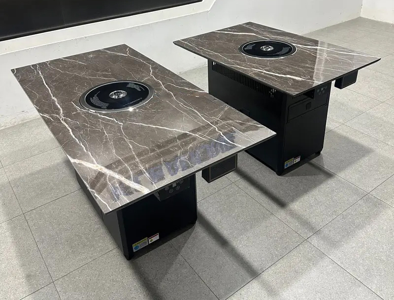 商用無煙電烤桌|巖板臺面配一體式排煙系統|烤肉餐廳專用桌